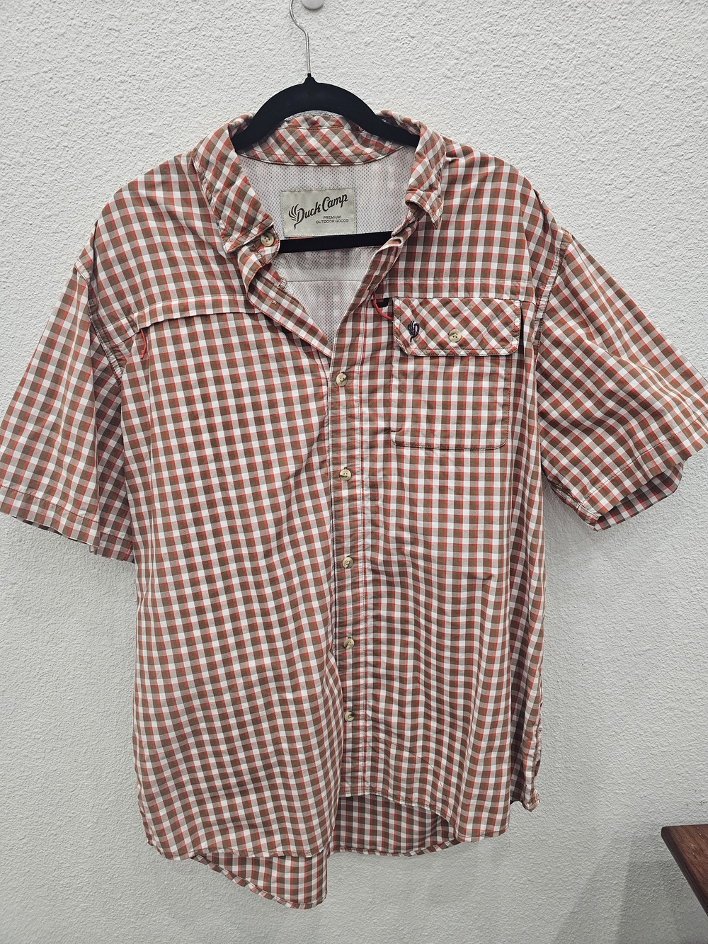 Men’s Duck Camp Vented Short Sleeve Plaid Shirt - Orange/White